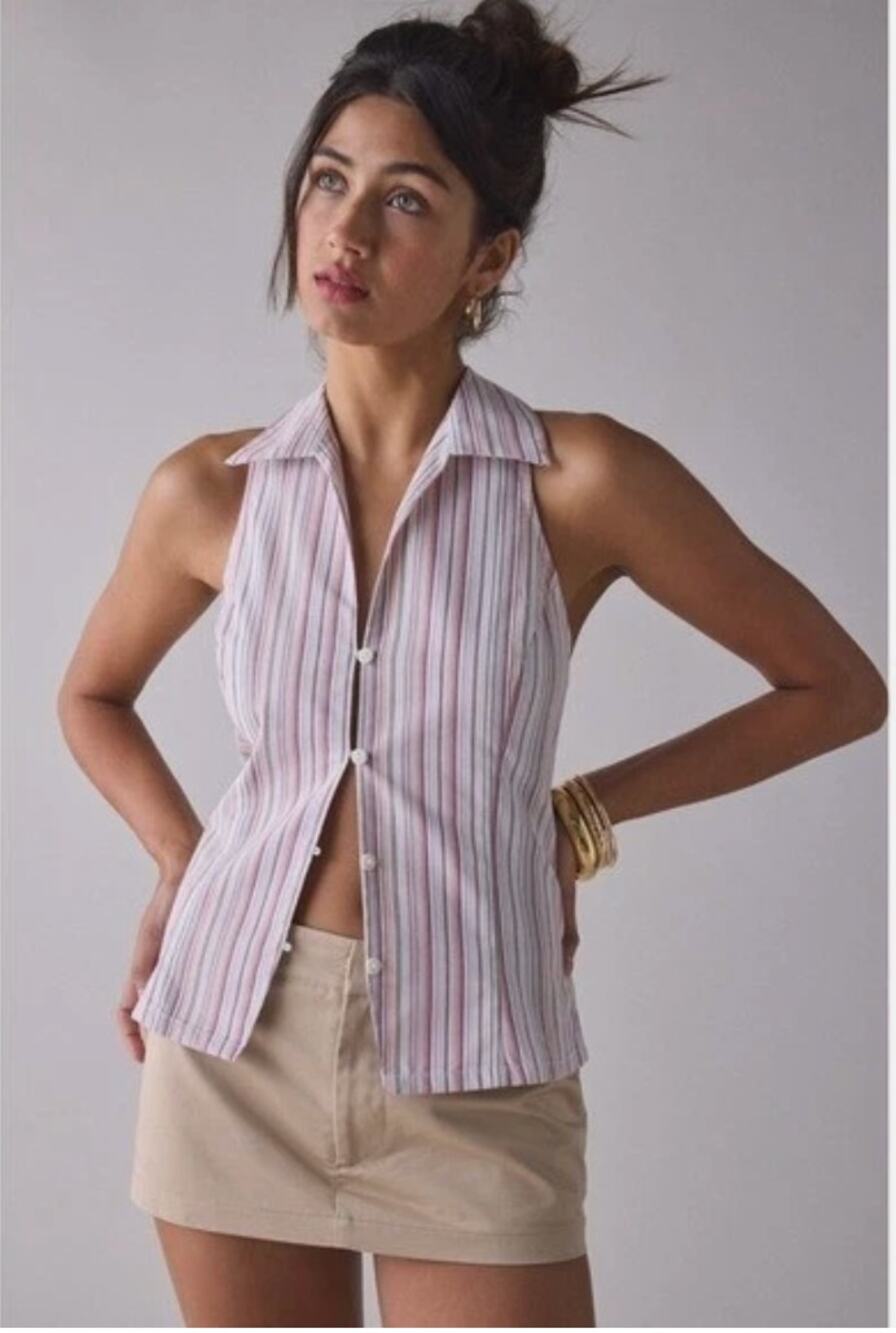 Urban Outfitters Party Girl Cotton-Blend Button Down Sleeveless Shirt sz. S